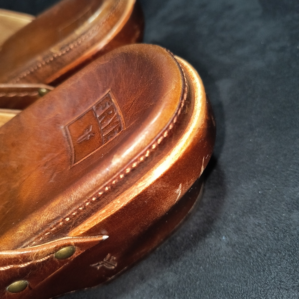 Frye Brown Leather Clogs with Brass Buckle - Picture 7 of 15